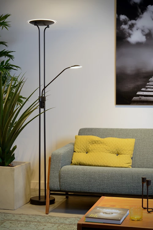 Lucide CHAMPION-LED - Lampadaire / lampe de lecture - Ø 30 cm - LED Dim. - 3000K - Noir - ambiance 1